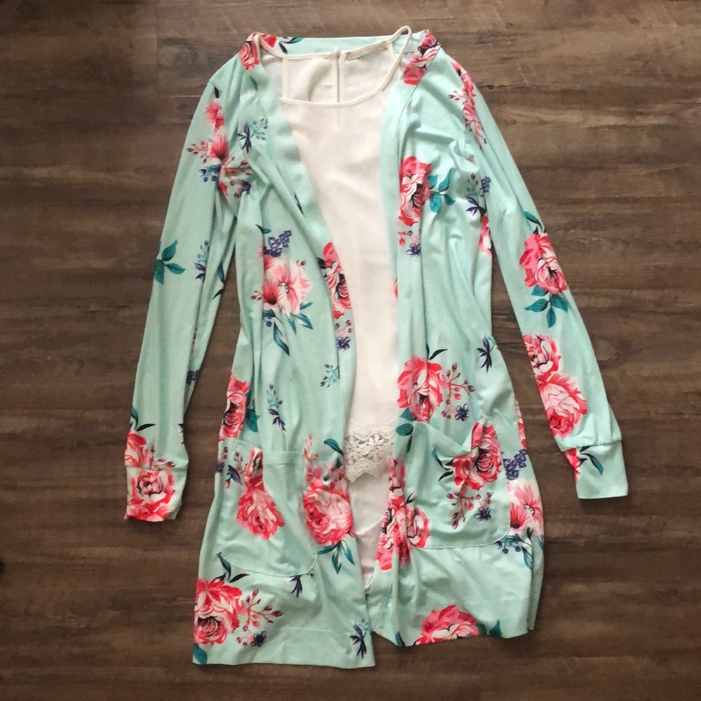 Tickled Teal Floral Cardigan
